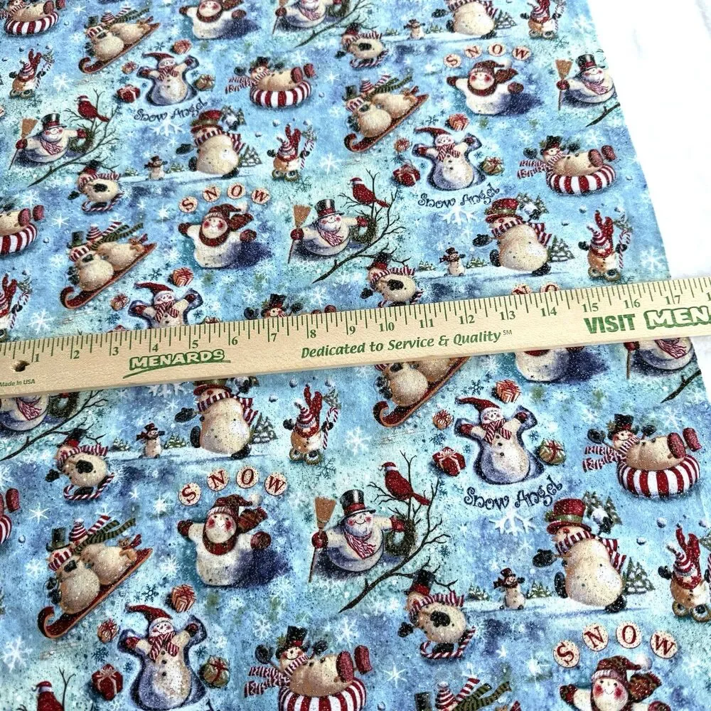 Looking Up Snowman Fabric Glitter CP40695 Springs Winter Xmas Christmas 1yd 33